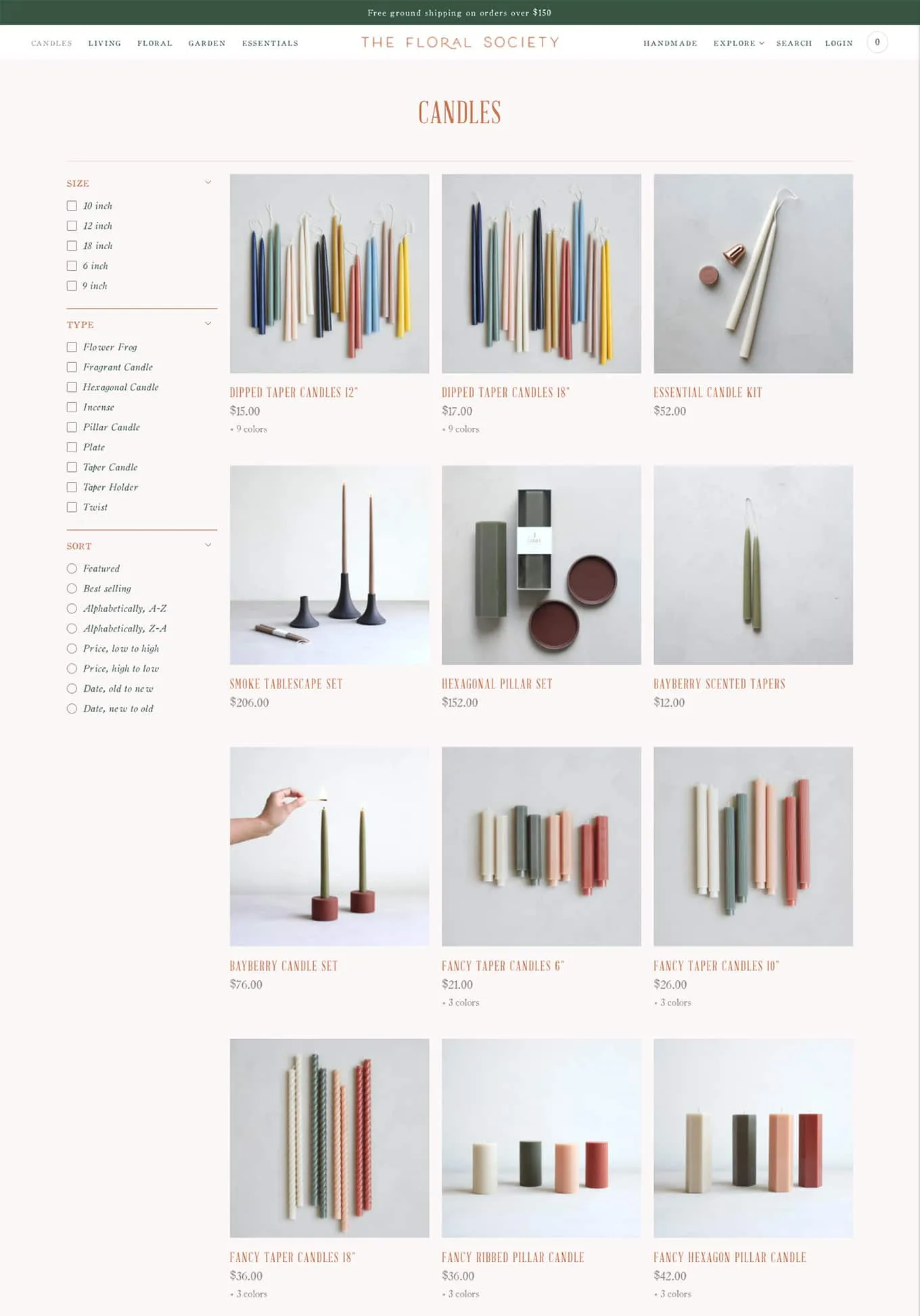 The Floral Society candles collection page