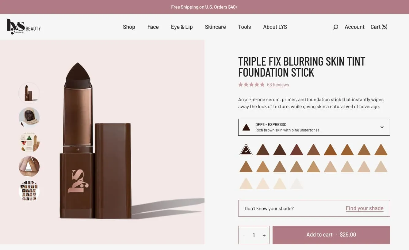 LYS Beauty product page